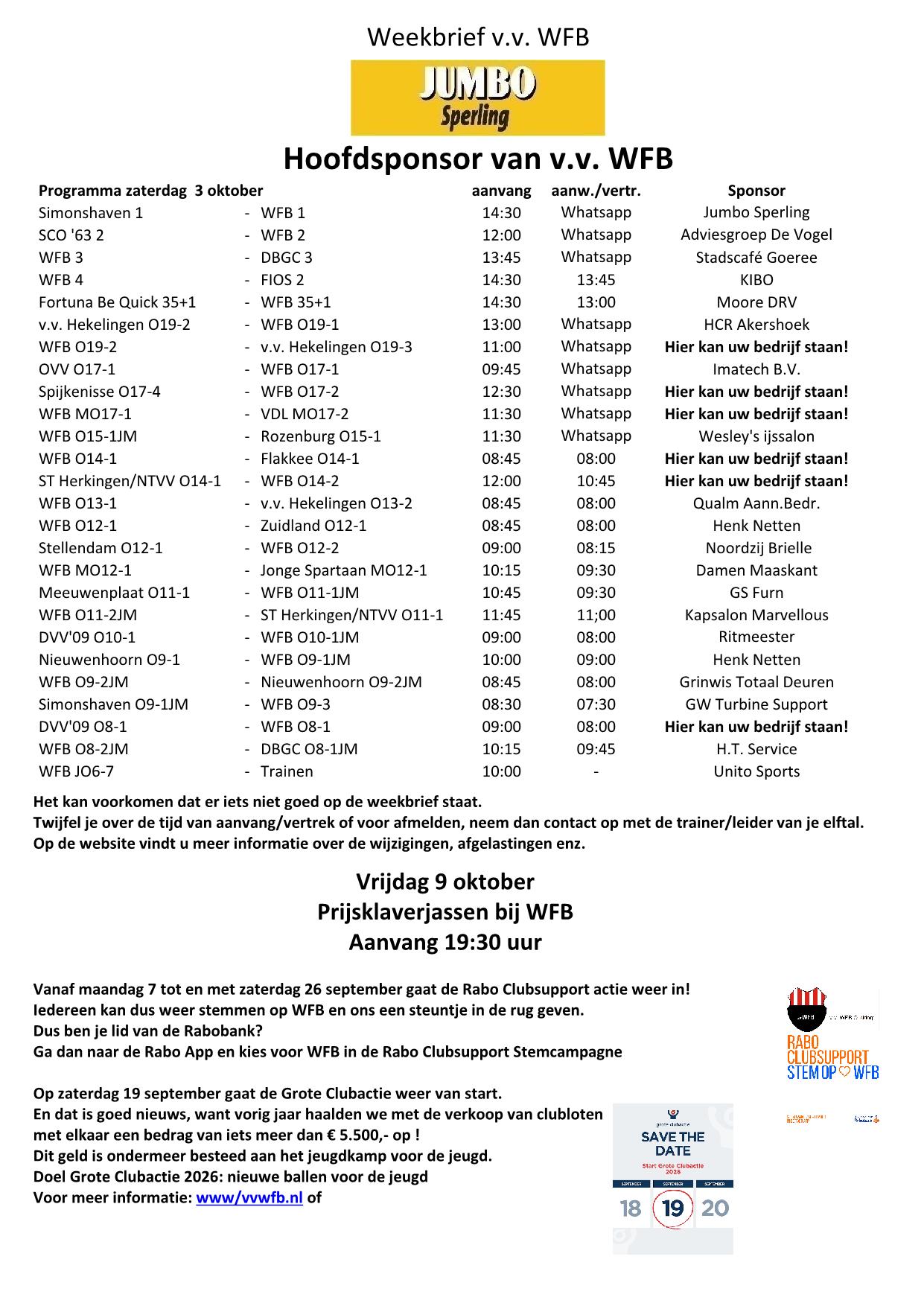 Weekbrief 3 oktober