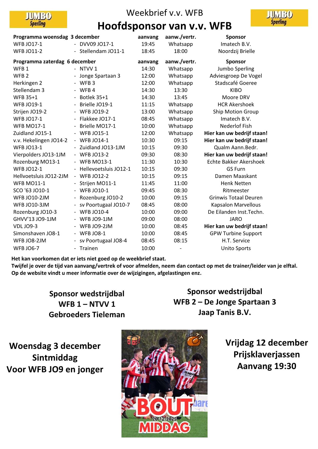 Weekbrief 14 seizoen 2025-2026, 6 december