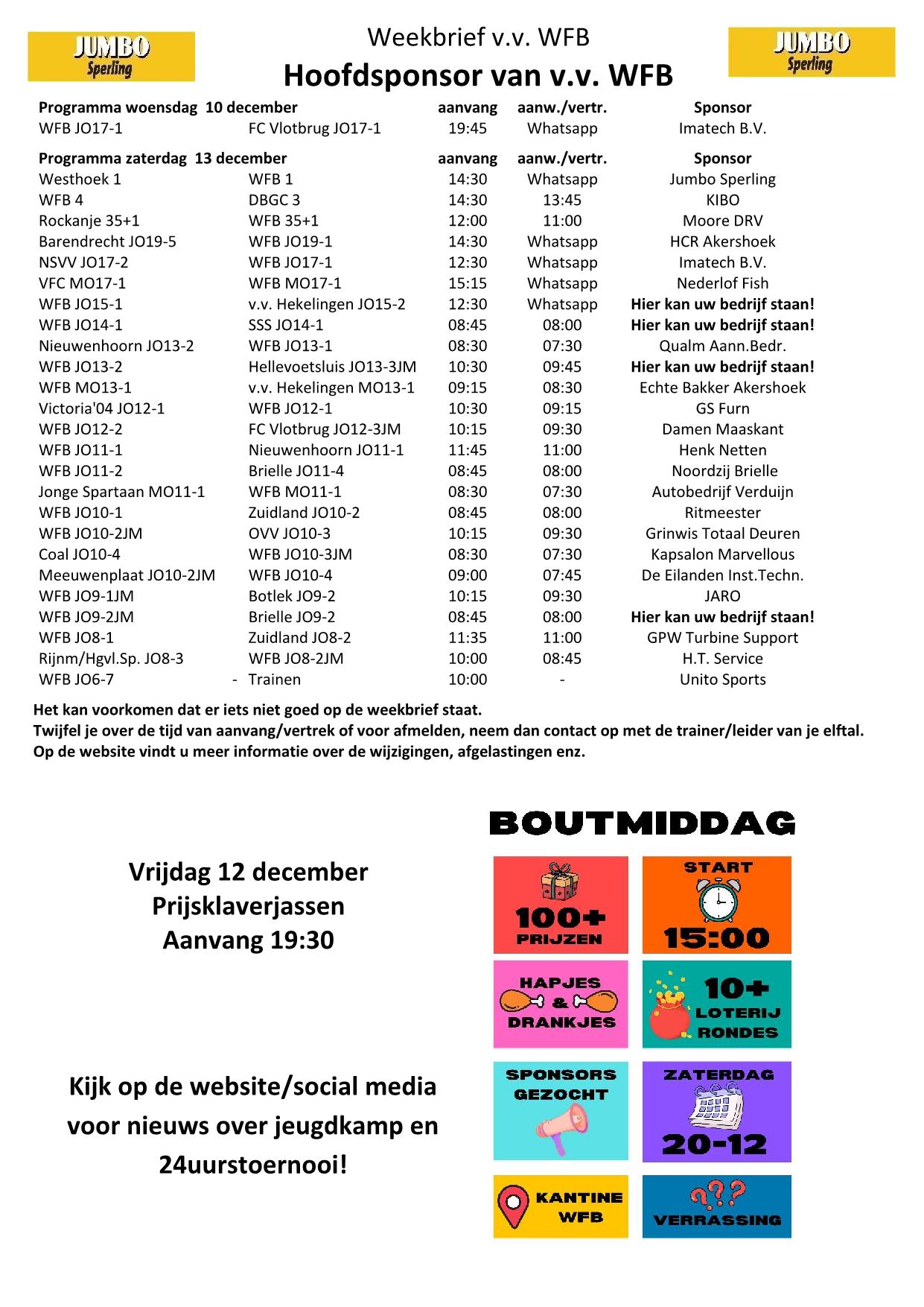 Weekbrief 15 seizoen 2025-2026, 13 december