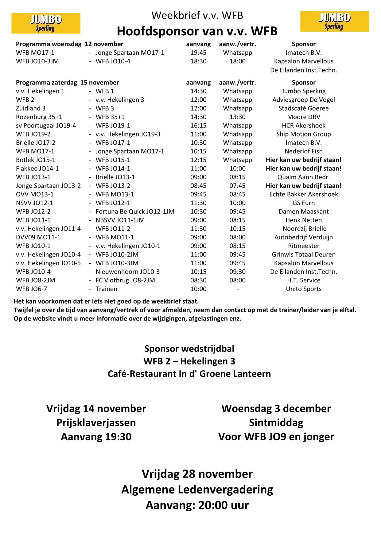 Weekbrief 11 seizoen 2025-2026, 15 november