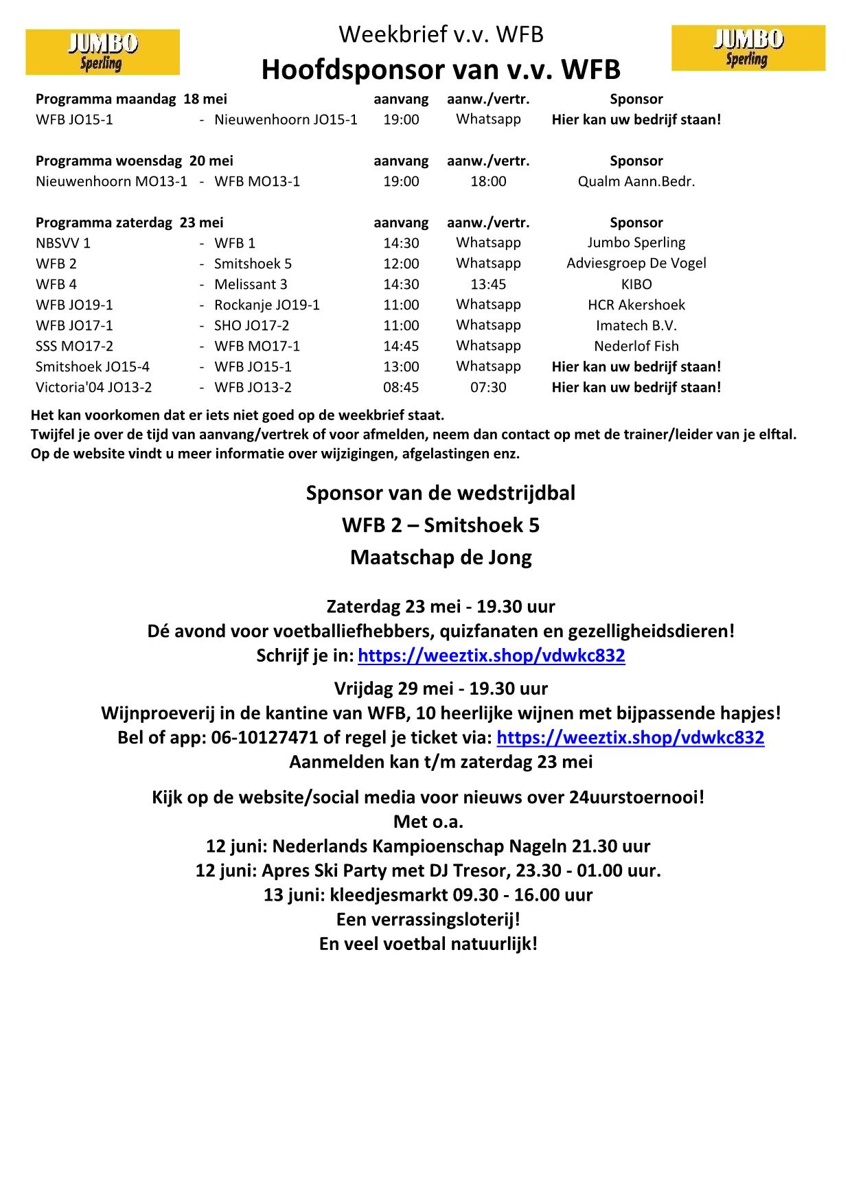 Weekbrief tm 23 mei